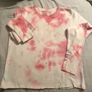 Pink and white tie die crew neck